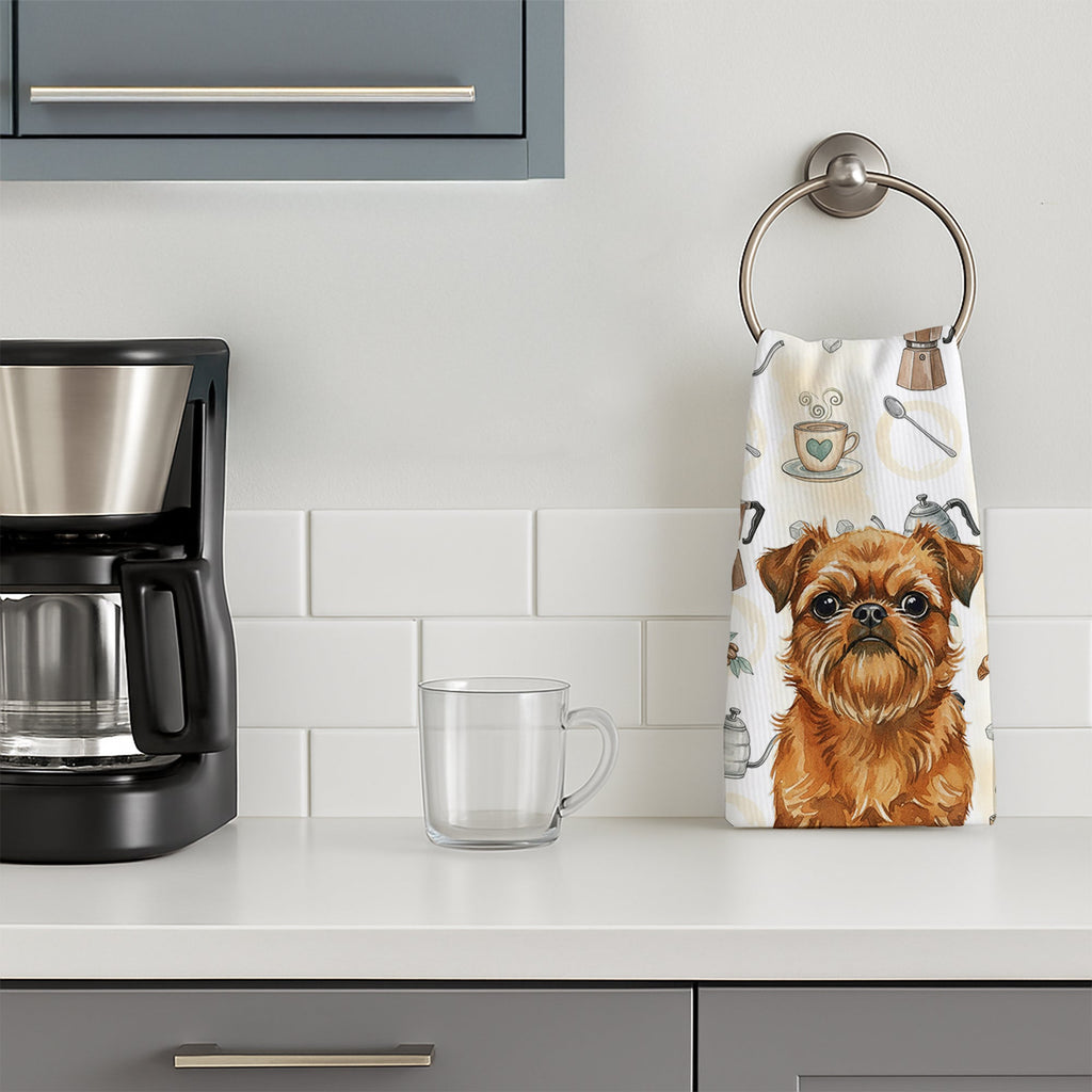 Belge Brussels Griffon Coffee Bar Kitchen Towel Velour Plush Front and Cotton Loop Back Machine Washable