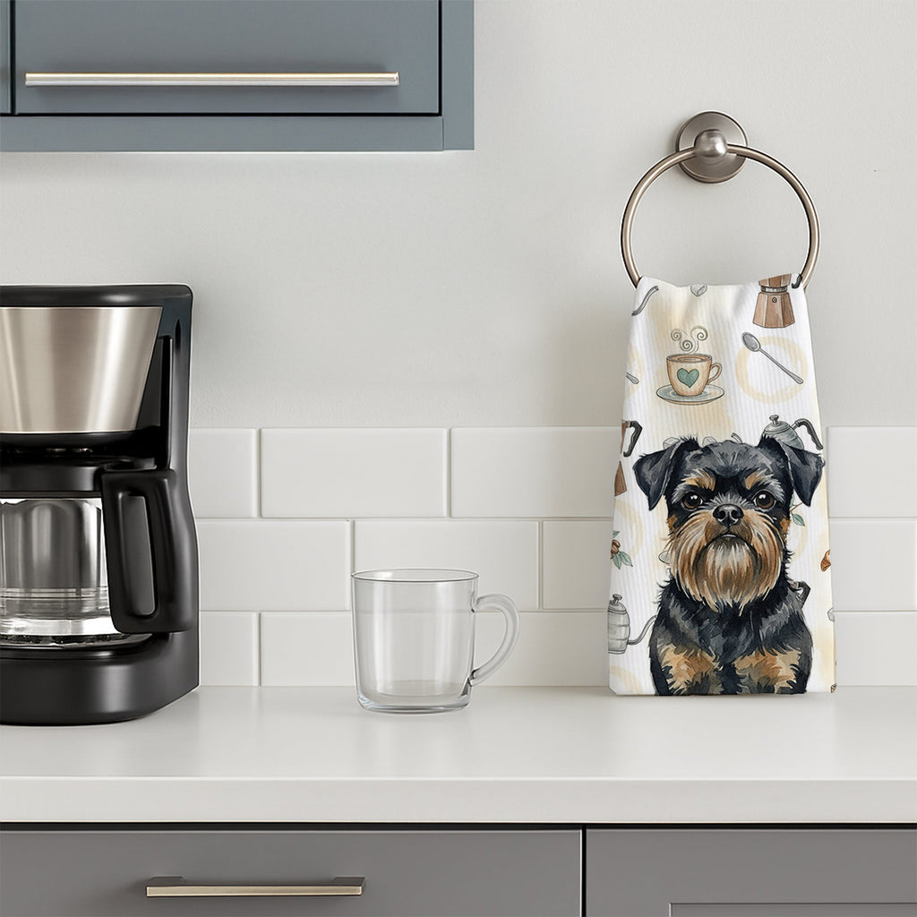 Black and Tan Brussels Griffon Coffee Bar Kitchen Towel Velour Plush Front and Cotton Loop Back Machine Washable