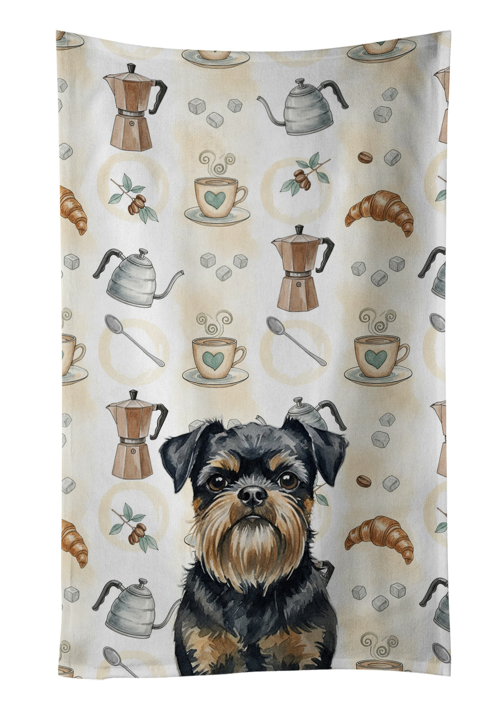 Black and Tan Brussels Griffon Coffee Bar Kitchen Towel Velour Plush Front and Cotton Loop Back Machine Washable