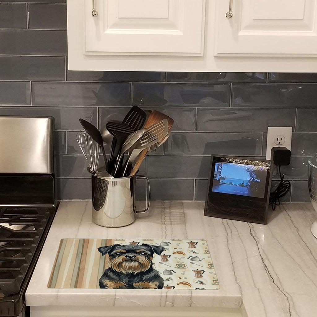 Black and Tan Brussels Griffon Coffee Bar Cutting Board Tempered Glass Kitchen Cutting Surface, Heat Resistant Chopping, Non-Slip Feet, Food Prep & Serving