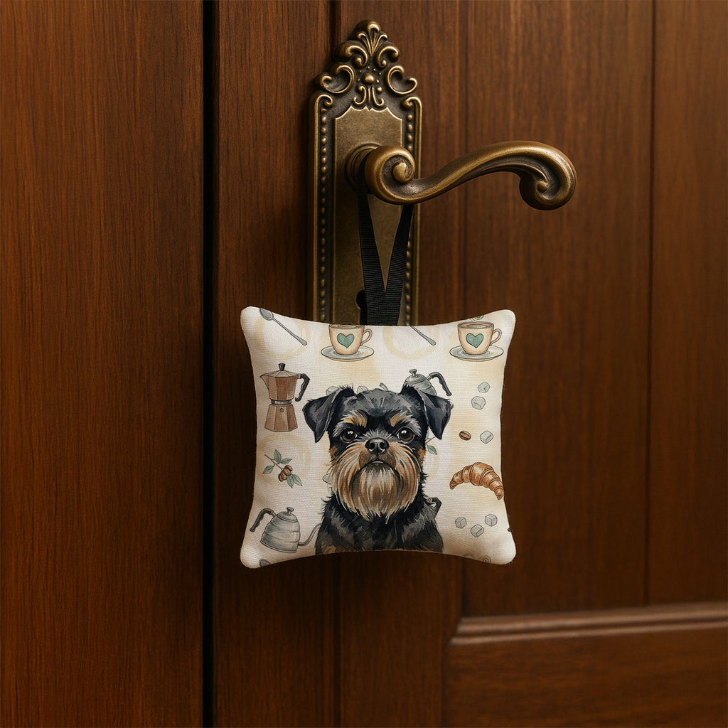 Black and Tan Brussels Griffon Coffee Bar Hanging Square Fabric Ornament 3.5 � 3.5 Decorative Door-Knob & Tree Hanger, Soft Fabric