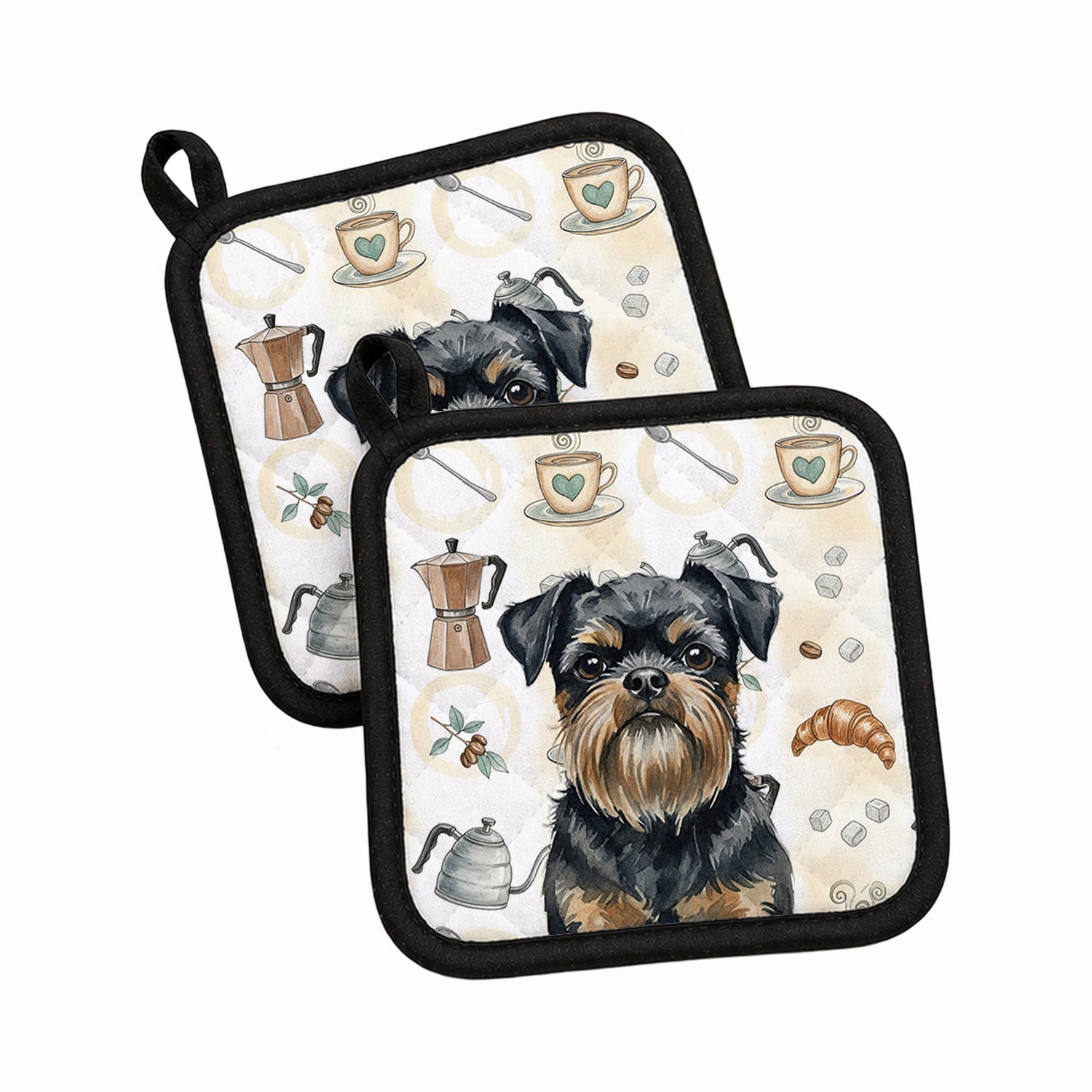 Black and Tan Brussels Griffon Coffee Bar Pot Holder Set of 2 Heat Resistant Quilted Hot Pads 7.5 x 7.5 Inch, Insulated Kitchen Trivets for Cooking & Baking