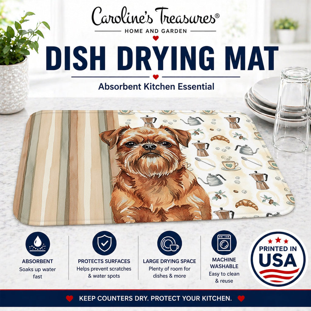 Red Brussels Griffon Coffee Bar Dish Drying Mat Absorbent Dish Drying Mat Pad for Kitchen Counter Dish Drainer Mat for Countertop, 14 x 21", Multicolor