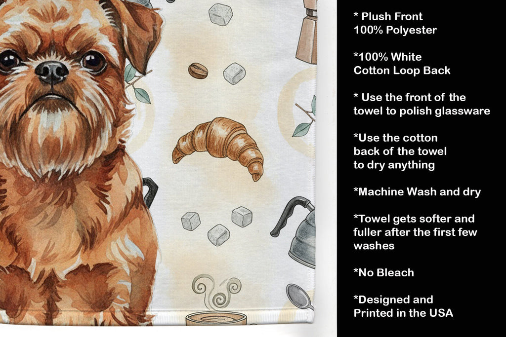 Red Brussels Griffon Coffee Bar Kitchen Towel Velour Plush Front and Cotton Loop Back Machine Washable