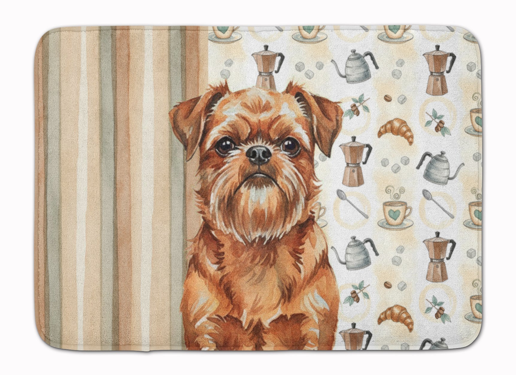 Red Brussels Griffon Coffee Bar Memory Foam Kitchen Mat Machine Washable Anti-Fatigue Cushion Comfort Bath or Kitchen Rug