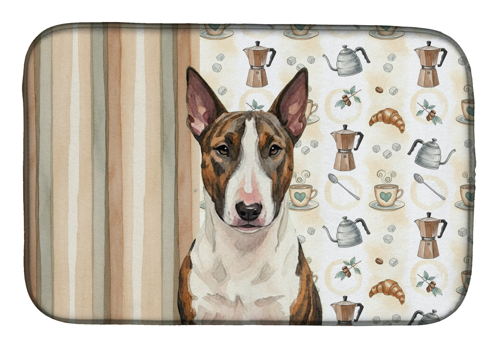 Brindle and White Bull Terrier Coffee Bar Dish Drying Mat Absorbent Dish Drying Mat Pad for Kitchen Counter Dish Drainer Mat for Countertop, 14 x 21", Multicolor