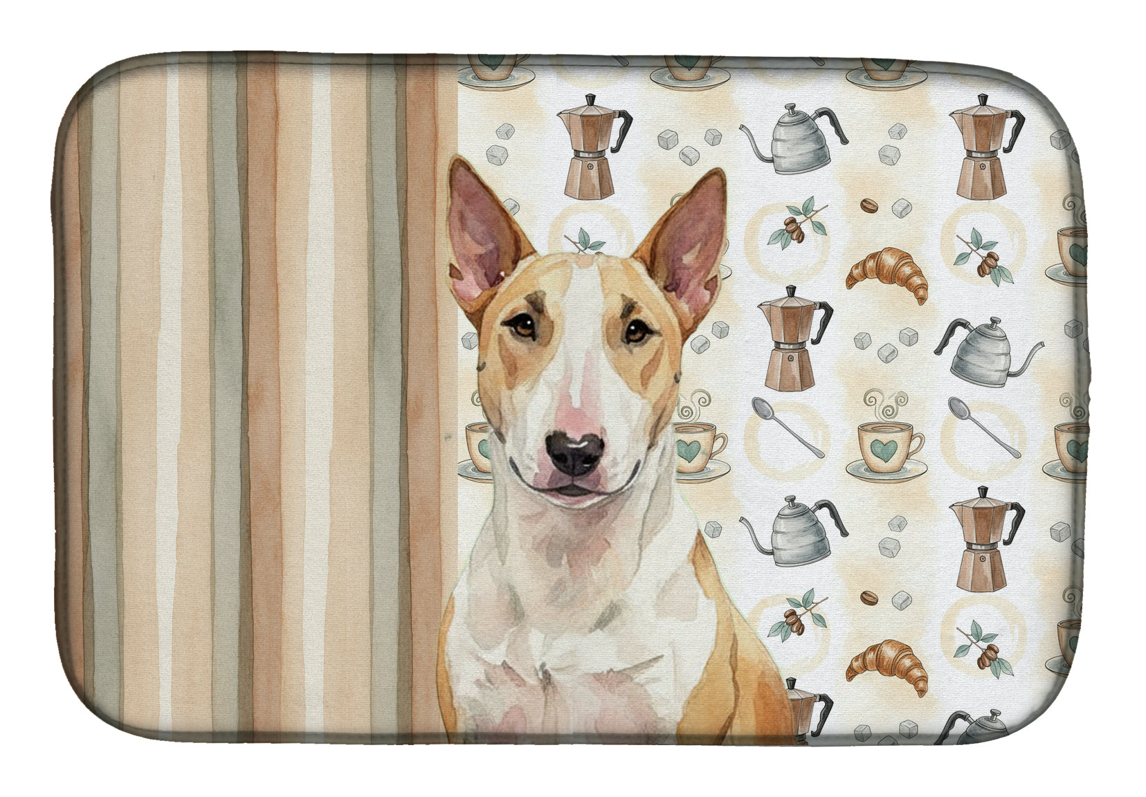 Fawn and White Bull Terrier Coffee Bar Dish Drying Mat Absorbent Dish Drying Mat Pad for Kitchen Counter Dish Drainer Mat for Countertop, 14 x 21", Multicolor
