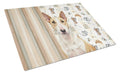 Fawn and White Bull Terrier Coffee Bar Cutting Board Tempered Glass Kitchen Cutting Surface, Heat Resistant Chopping, Non-Slip Feet, Food Prep & Serving