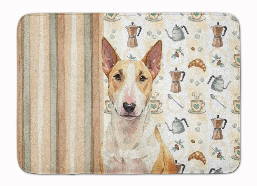 Fawn and White Bull Terrier Coffee Bar Memory Foam Kitchen Mat Machine Washable Anti-Fatigue Cushion Comfort Bath or Kitchen Rug