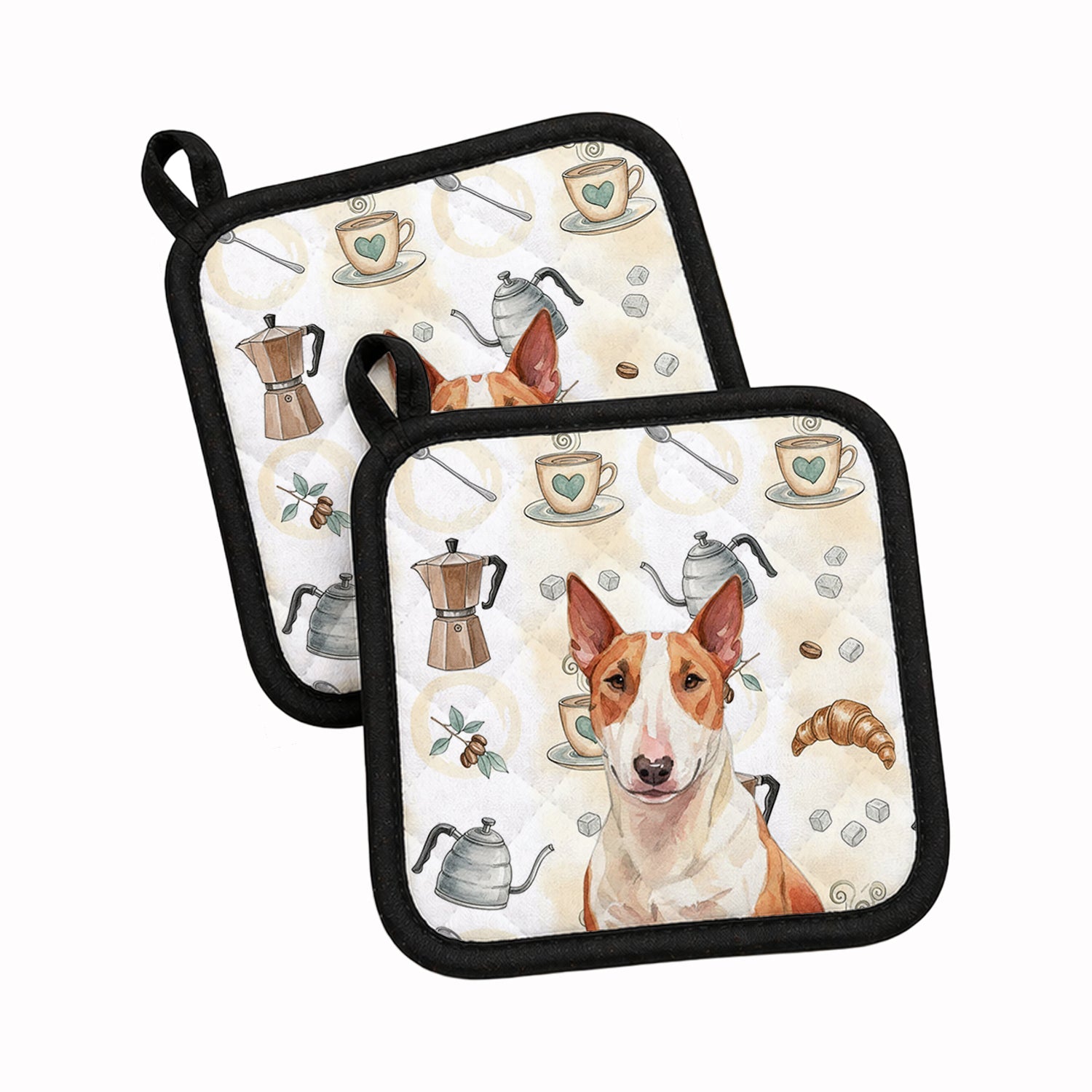 Red and White Bull Terrier Coffee Bar Pot Holder Set of 2 Heat Resistant Quilted Hot Pads 7.5 x 7.5 Inch, Insulated Kitchen Trivets for Cooking & Baking