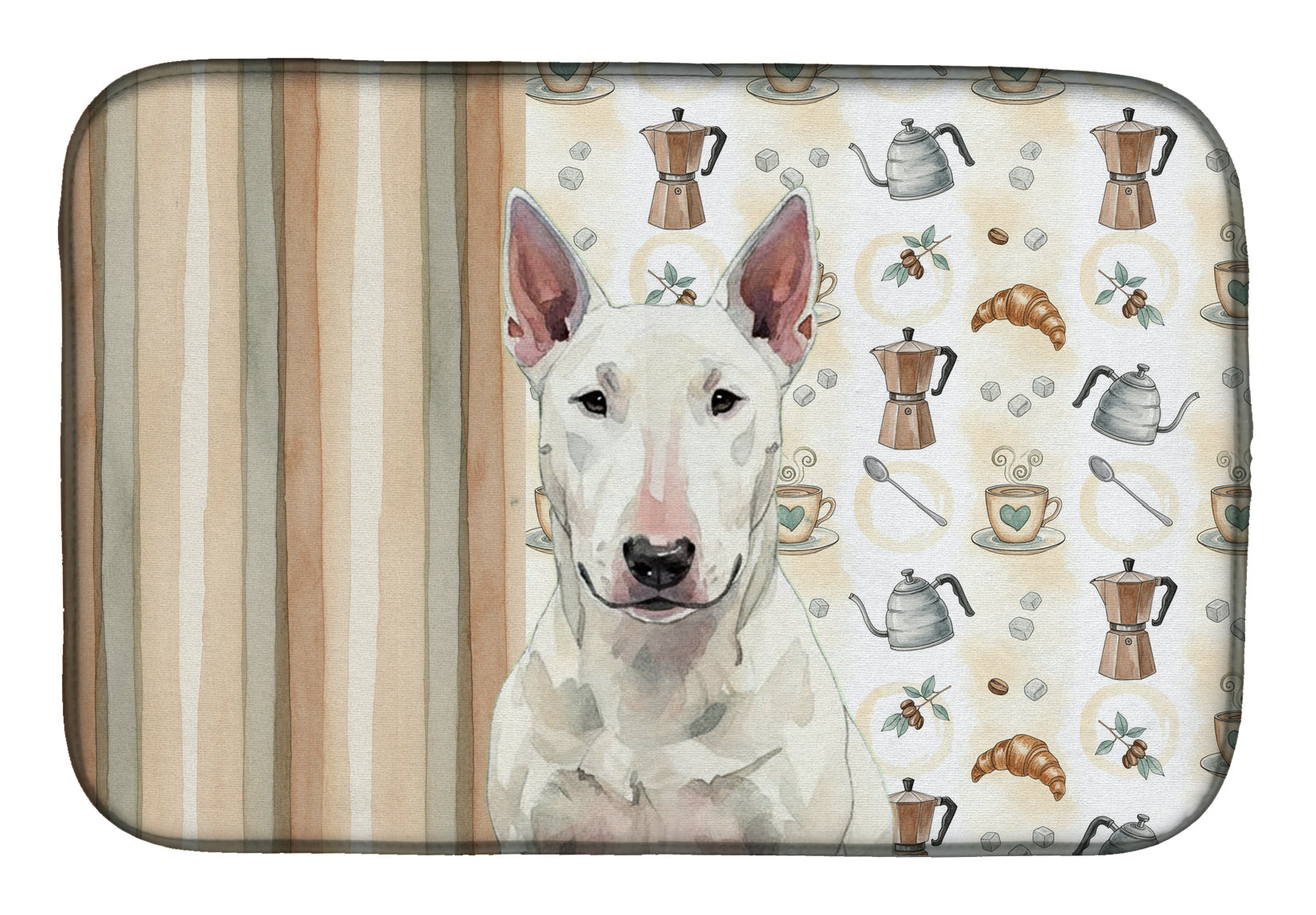 White Bull Terrier Coffee Bar Dish Drying Mat Absorbent Dish Drying Mat Pad for Kitchen Counter Dish Drainer Mat for Countertop, 14 x 21", Multicolor