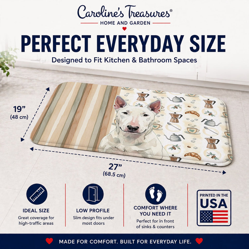 White Bull Terrier Coffee Bar Memory Foam Kitchen Mat Machine Washable Anti-Fatigue Cushion Comfort Bath or Kitchen Rug