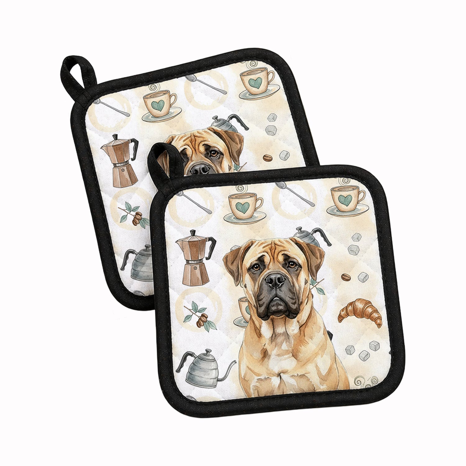 Bullmastiff Coffee Bar Pot Holder Set of 2 Heat Resistant Quilted Hot Pads 7.5 x 7.5 Inch, Insulated Kitchen Trivets for Cooking & Baking