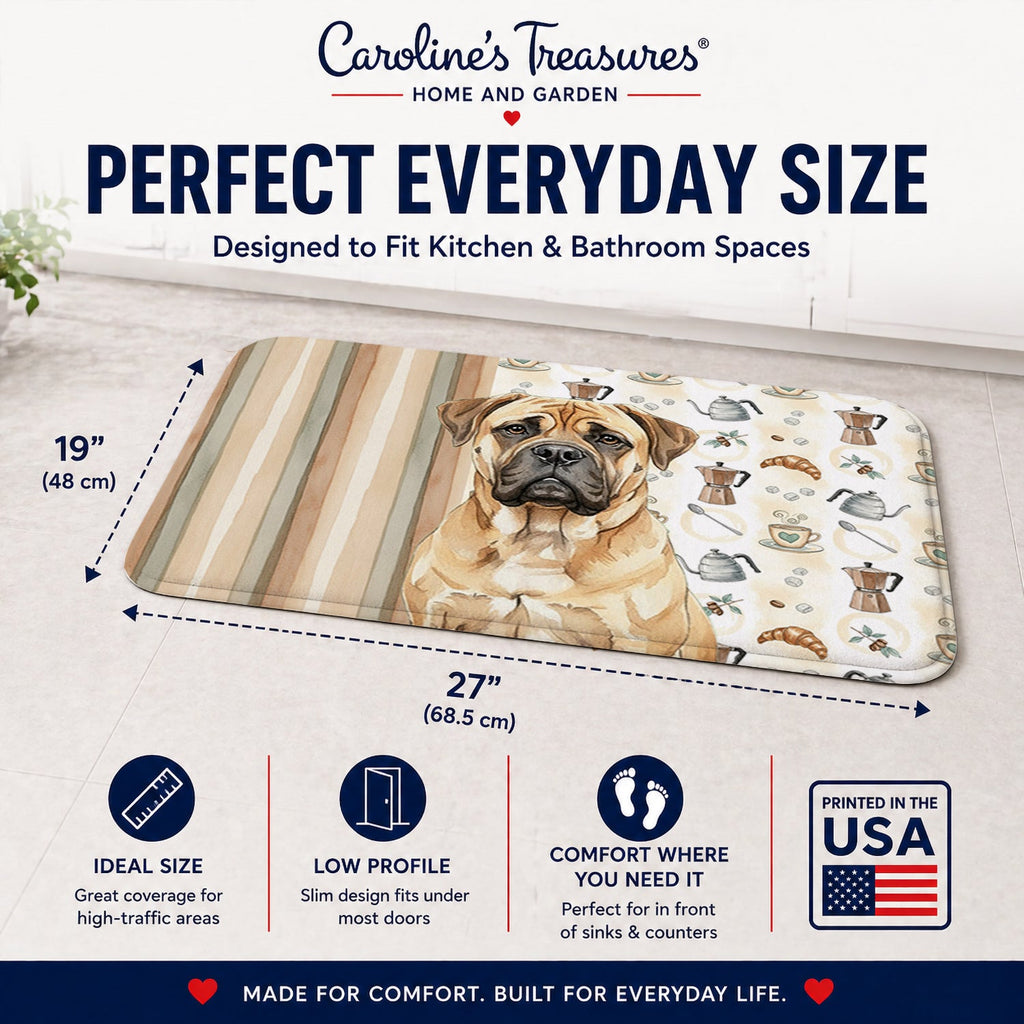 Bullmastiff Coffee Bar Memory Foam Kitchen Mat Machine Washable Anti-Fatigue Cushion Comfort Bath or Kitchen Rug
