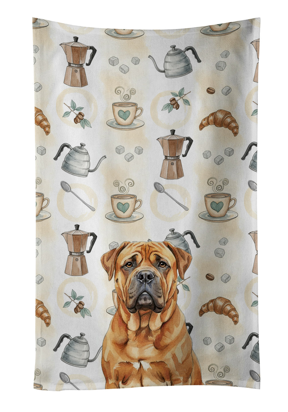 Red Bullmastiff Coffee Bar Kitchen Towel Velour Plush Front and Cotton Loop Back Machine Washable
