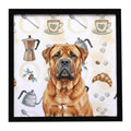 Red Bullmastiff Coffee Bar Framed Metal Print Bathroom, Kitchen, Office, Home Decor Wall Art Ready to Hang, Square, 8X8
