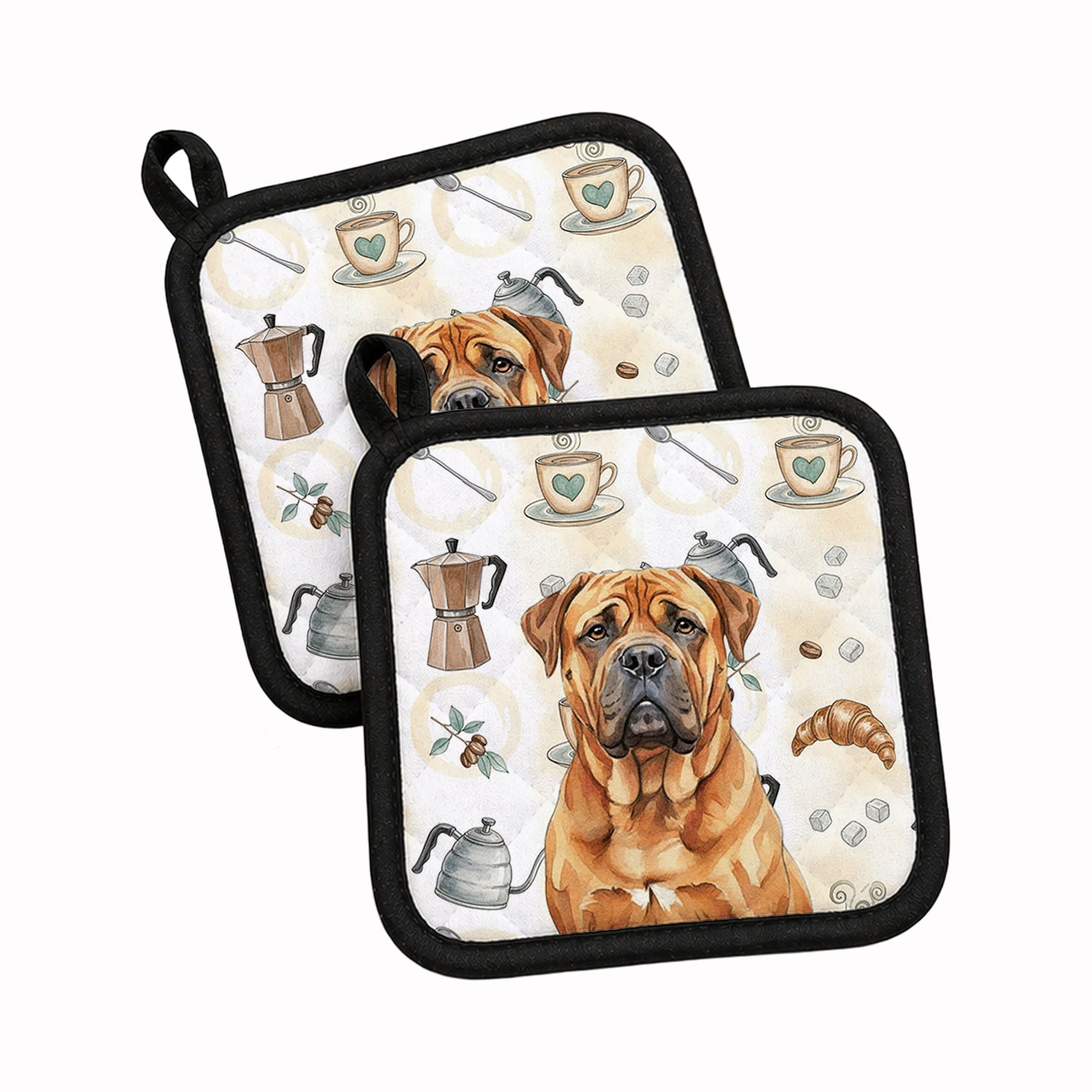 Red Bullmastiff Coffee Bar Pot Holder Set of 2 Heat Resistant Quilted Hot Pads 7.5 x 7.5 Inch, Insulated Kitchen Trivets for Cooking & Baking