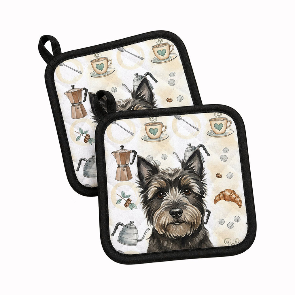 Black Cairn Terrier Coffee Bar Pot Holder Set of 2 Heat Resistant Quilted Hot Pads 7.5 x 7.5 Inch, Insulated Kitchen Trivets for Cooking & Baking