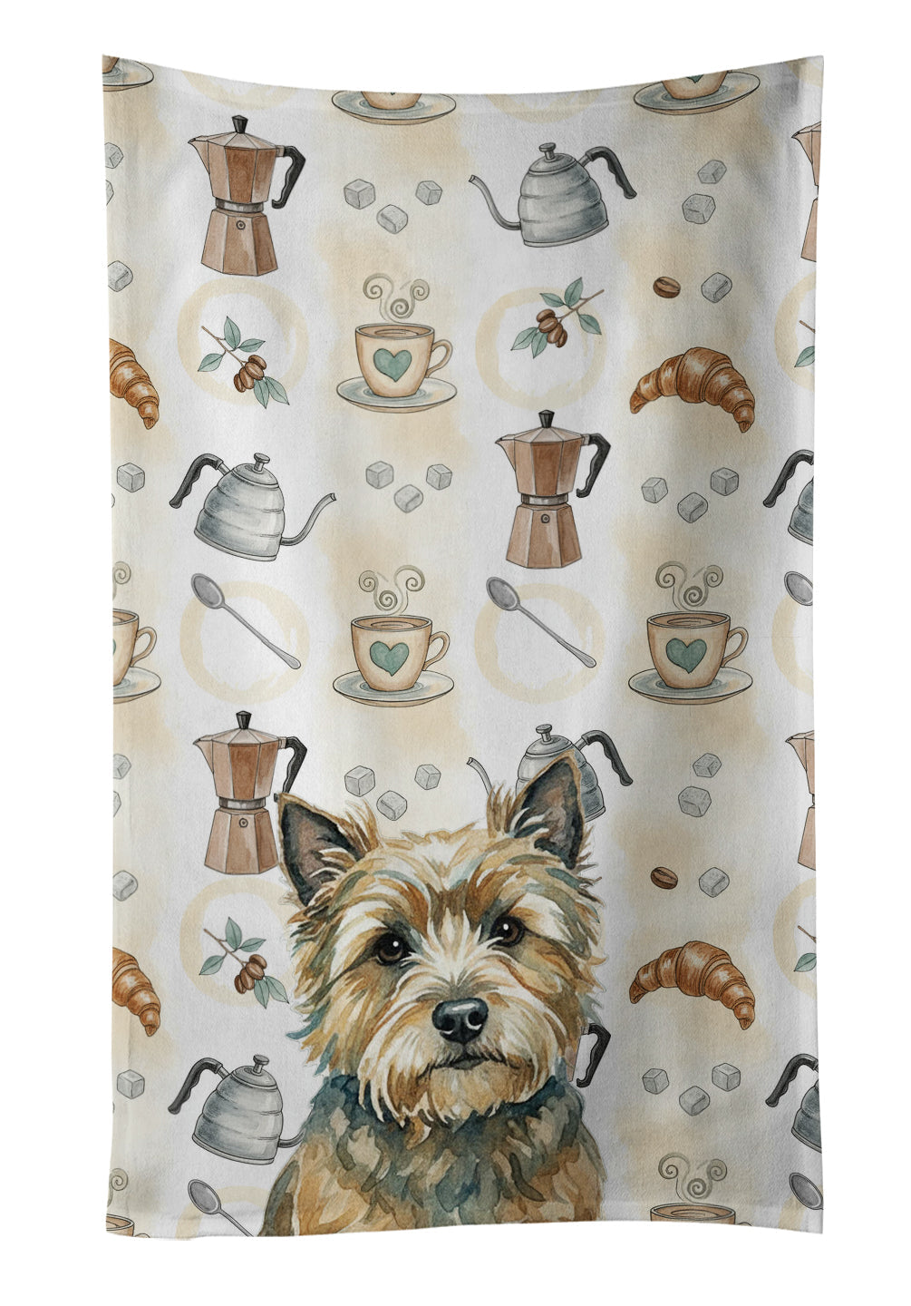 Cairn Terrier Coffee Bar Kitchen Towel Velour Plush Front and Cotton Loop Back Machine Washable
