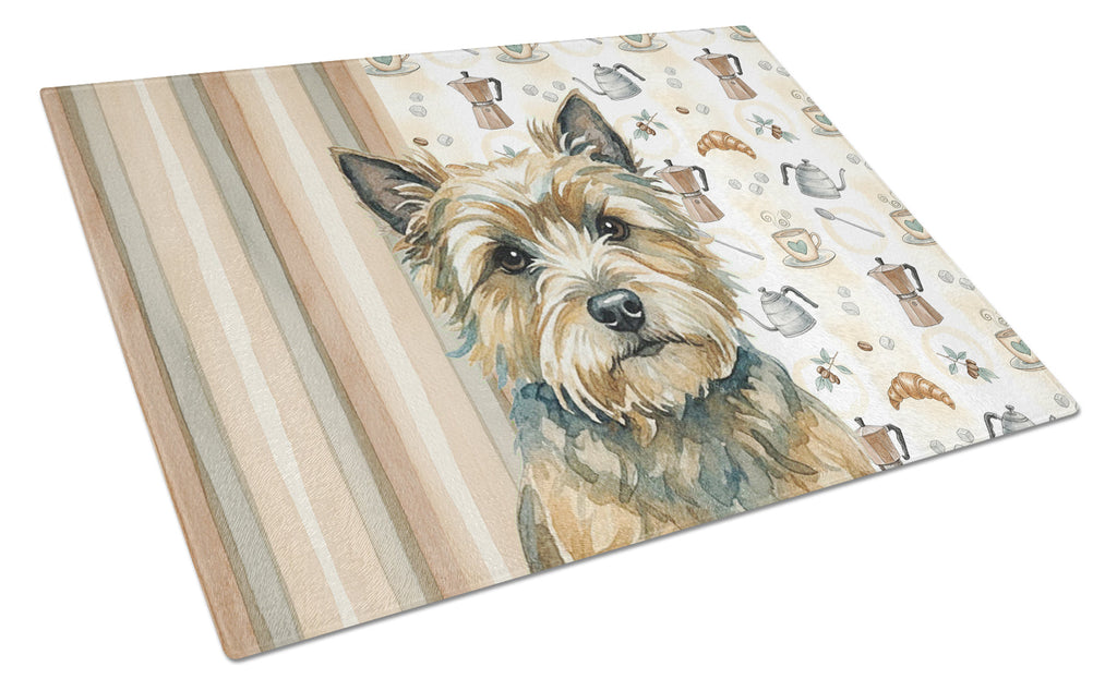 Cairn Terrier Coffee Bar Cutting Board Tempered Glass Kitchen Cutting Surface, Heat Resistant Chopping, Non-Slip Feet, Food Prep & Serving