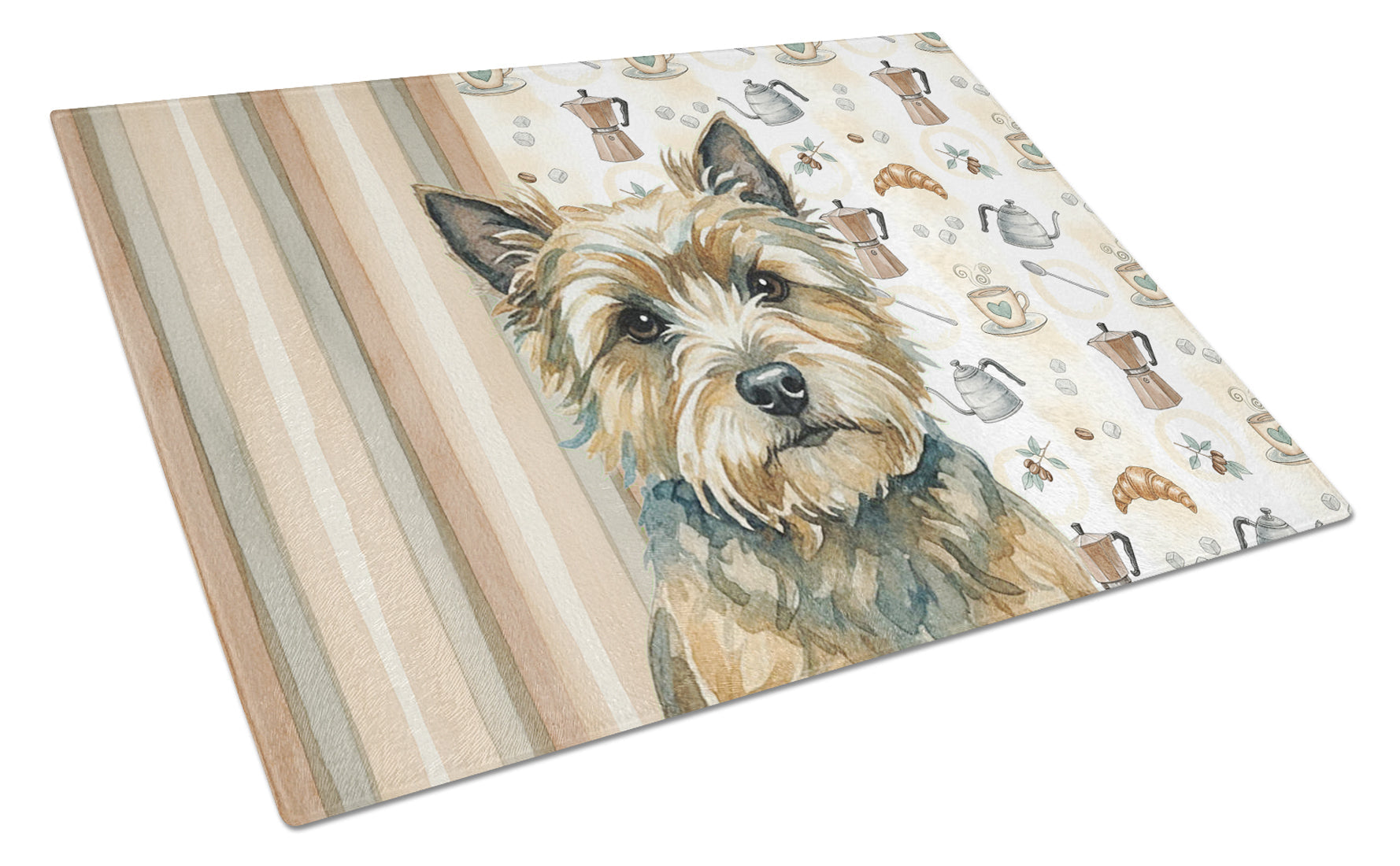 Cairn Terrier Coffee Bar Cutting Board Tempered Glass Kitchen Cutting Surface, Heat Resistant Chopping, Non-Slip Feet, Food Prep & Serving