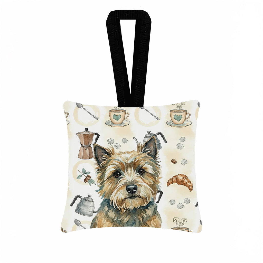 Cairn Terrier Coffee Bar Hanging Square Fabric Ornament 3.5 � 3.5 Decorative Door-Knob & Tree Hanger, Soft Fabric
