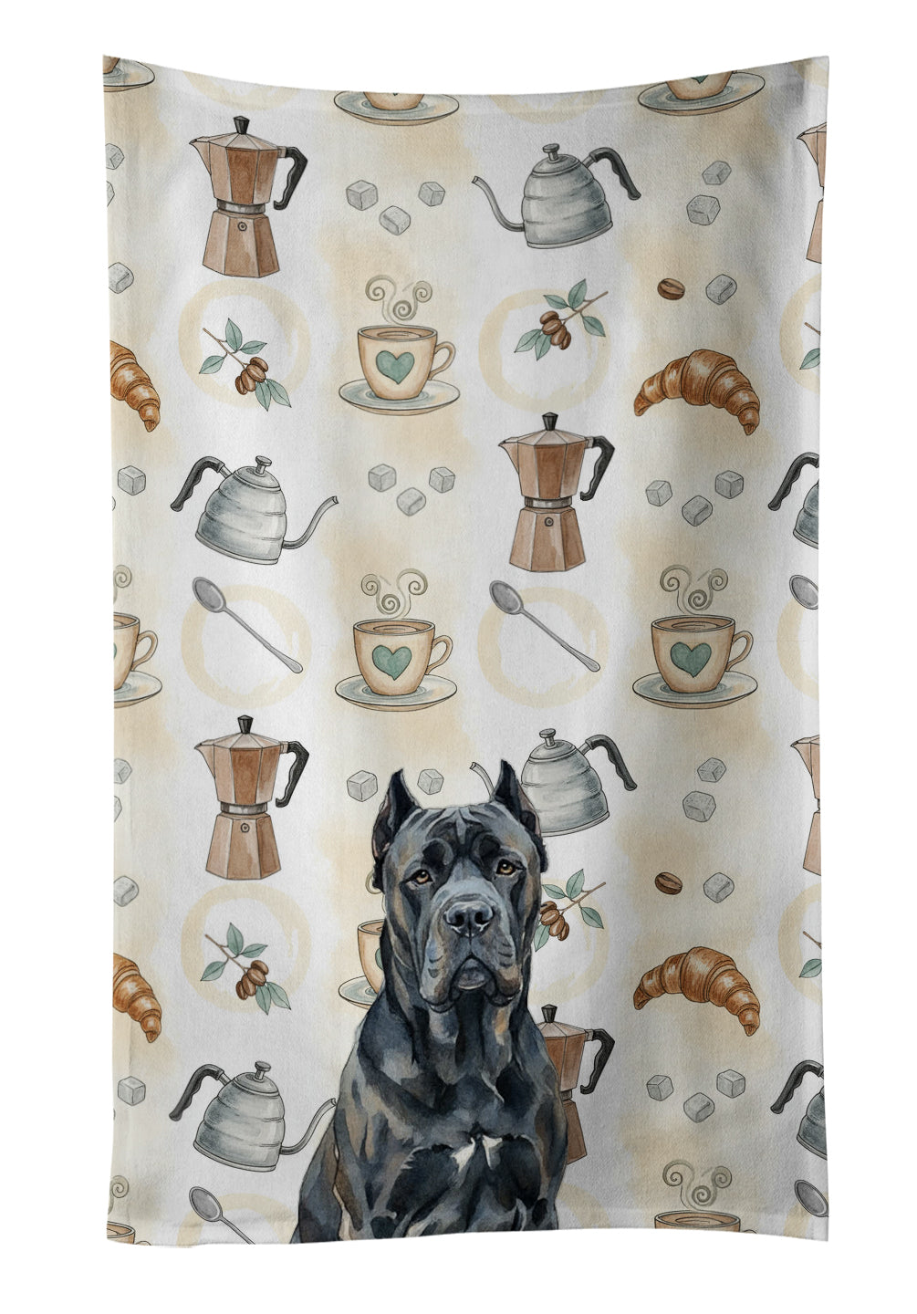 Cane Corso Coffee Bar Kitchen Towel Velour Plush Front and Cotton Loop Back Machine Washable