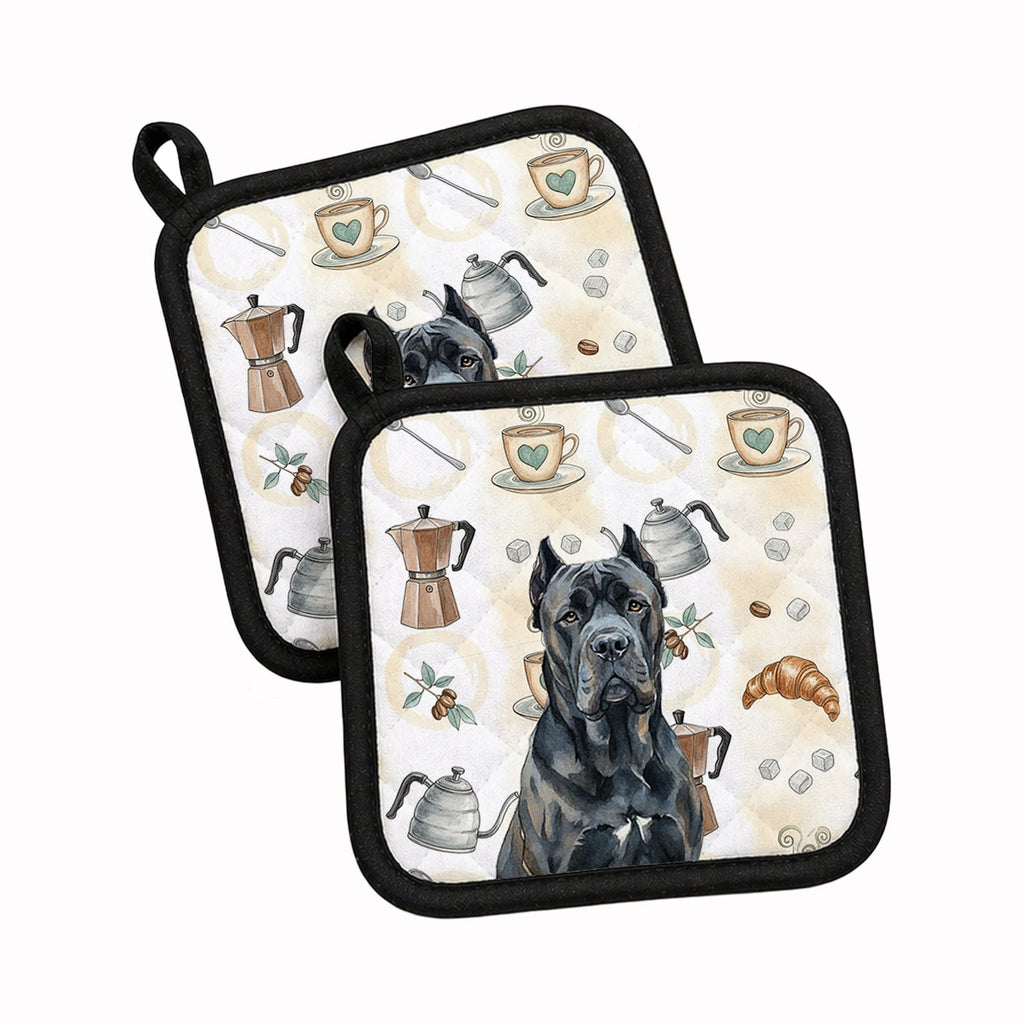 Cane Corso Coffee Bar Pot Holder Set of 2 Heat Resistant Quilted Hot Pads 7.5 x 7.5 Inch, Insulated Kitchen Trivets for Cooking & Baking