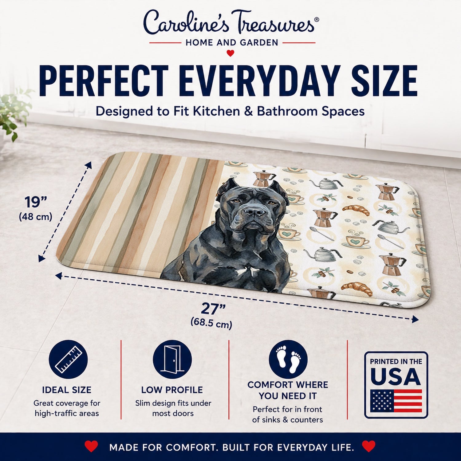 Cane Corso Coffee Bar Memory Foam Kitchen Mat Machine Washable Anti-Fatigue Cushion Comfort Bath or Kitchen Rug