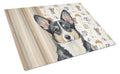 Black and White Cardigan Welsh Corgi Coffee Bar Cutting Board Tempered Glass Kitchen Cutting Surface, Heat Resistant Chopping, Non-Slip Feet, Food Prep & Serving