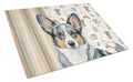 Blue Merle Cardigan Welsh Corgi Coffee Bar Cutting Board Tempered Glass Kitchen Cutting Surface, Heat Resistant Chopping, Non-Slip Feet, Food Prep & Serving