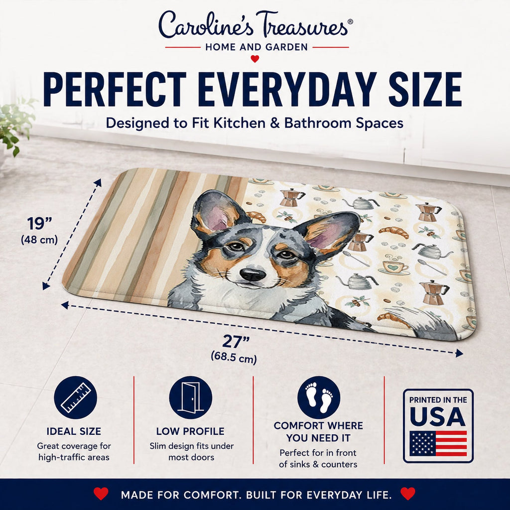 Blue Merle Cardigan Welsh Corgi Coffee Bar Memory Foam Kitchen Mat Machine Washable Anti-Fatigue Cushion Comfort Bath or Kitchen Rug