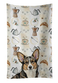 Brindle Cardigan Welsh Corgi Coffee Bar Kitchen Towel Velour Plush Front and Cotton Loop Back Machine Washable