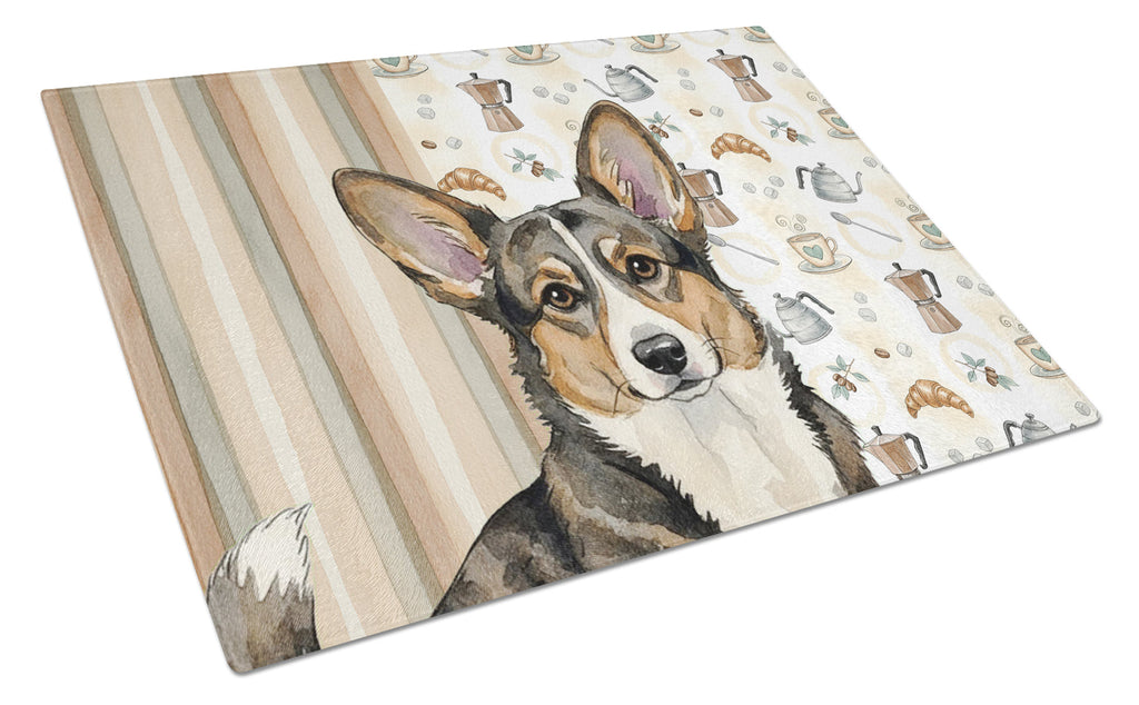 Brindle Cardigan Welsh Corgi Coffee Bar Cutting Board Tempered Glass Kitchen Cutting Surface, Heat Resistant Chopping, Non-Slip Feet, Food Prep & Serving