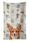 Red Cardigan Welsh Corgi Coffee Bar Kitchen Towel Velour Plush Front and Cotton Loop Back Machine Washable