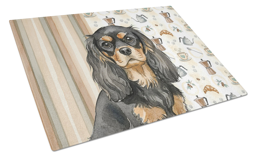 Black and Tan Cavalier Spaniel Coffee Bar Cutting Board Tempered Glass Kitchen Cutting Surface, Heat Resistant Chopping, Non-Slip Feet, Food Prep & Serving