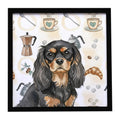 Black and Tan Cavalier Spaniel Coffee Bar Framed Metal Print Bathroom, Kitchen, Office, Home Decor Wall Art Ready to Hang, Square, 8X8