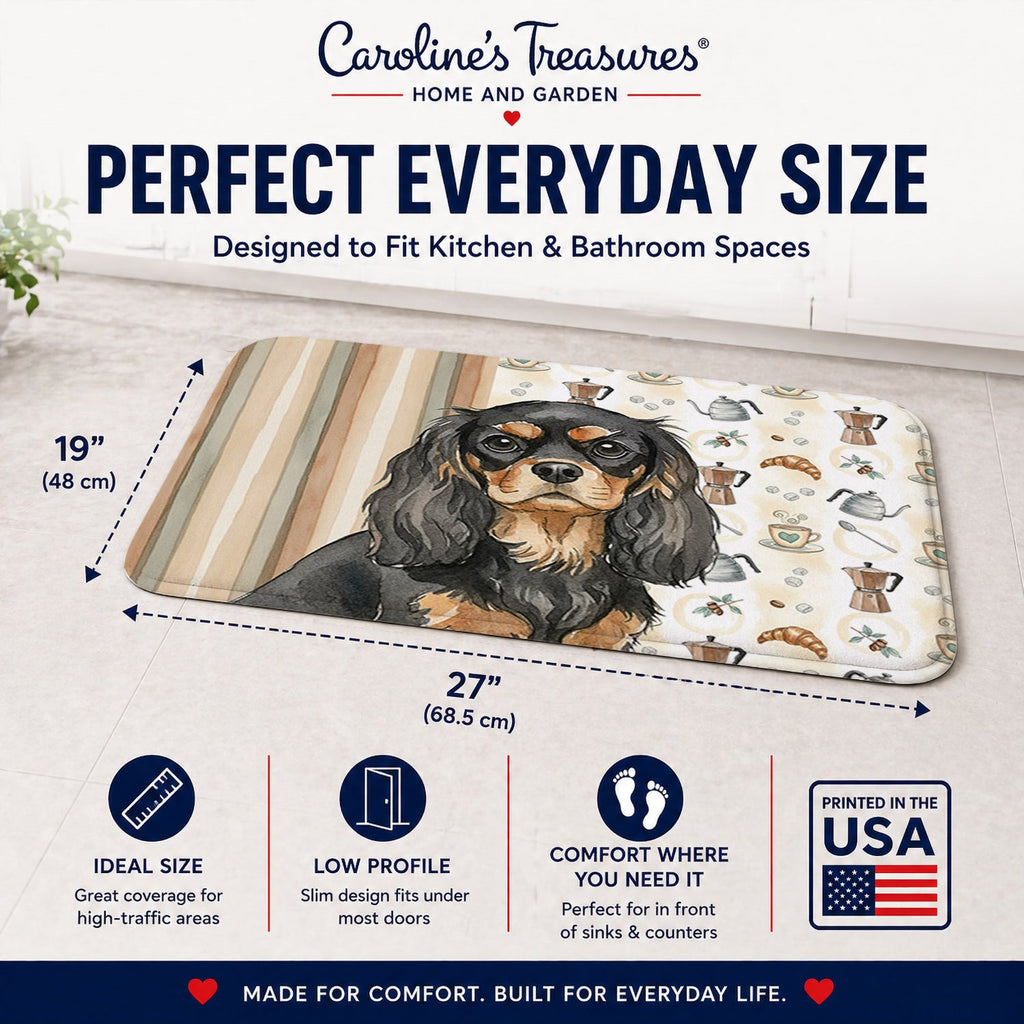 Black and Tan Cavalier Spaniel Coffee Bar Memory Foam Kitchen Mat Machine Washable Anti-Fatigue Cushion Comfort Bath or Kitchen Rug
