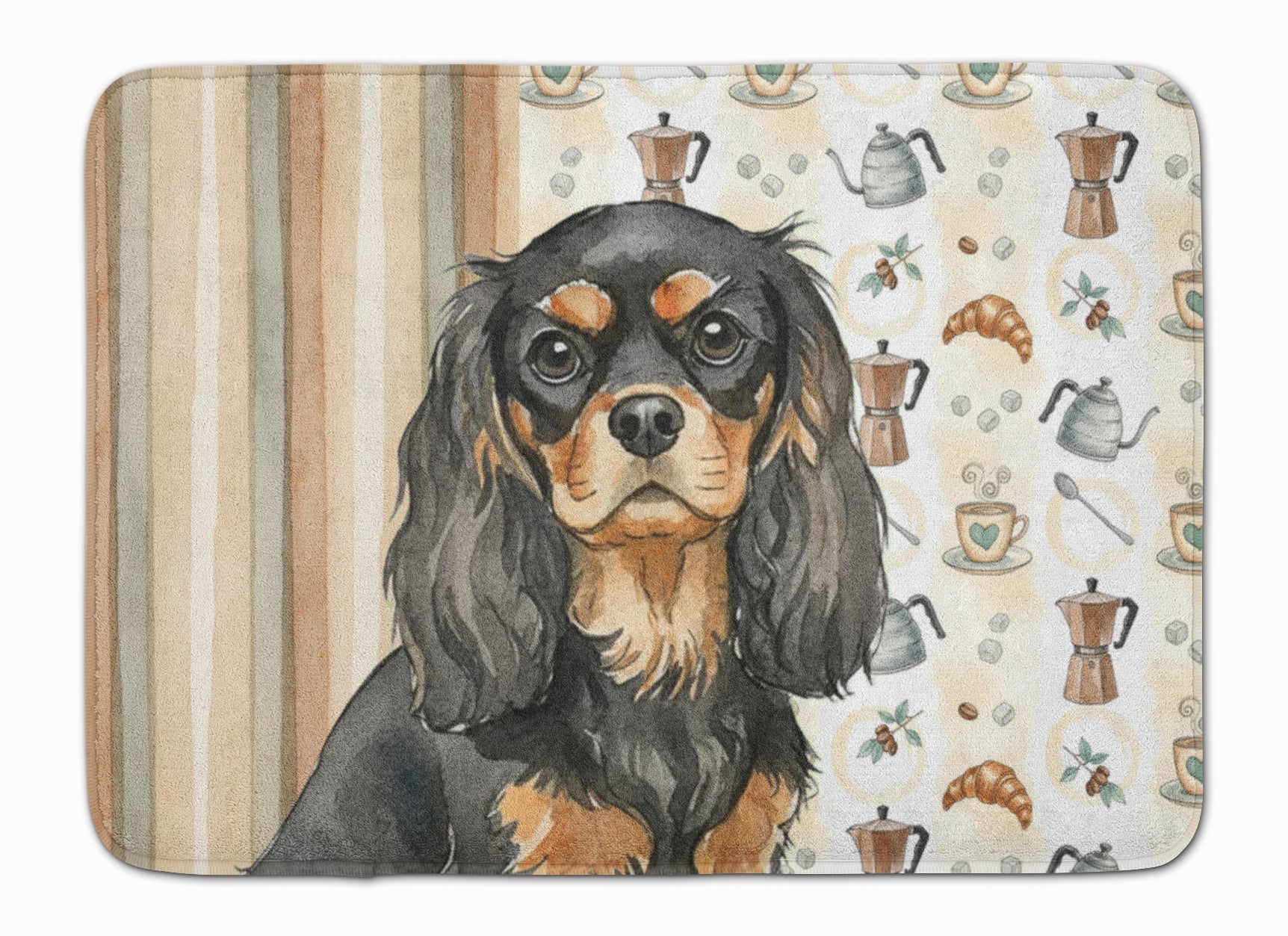 Black and Tan Cavalier Spaniel Coffee Bar Memory Foam Kitchen Mat Machine Washable Anti-Fatigue Cushion Comfort Bath or Kitchen Rug