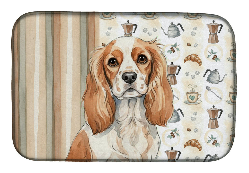 Blenheim Cavalier Spaniel Coffee Bar Dish Drying Mat Absorbent Dish Drying Mat Pad for Kitchen Counter Dish Drainer Mat for Countertop, 14 x 21", Multicolor