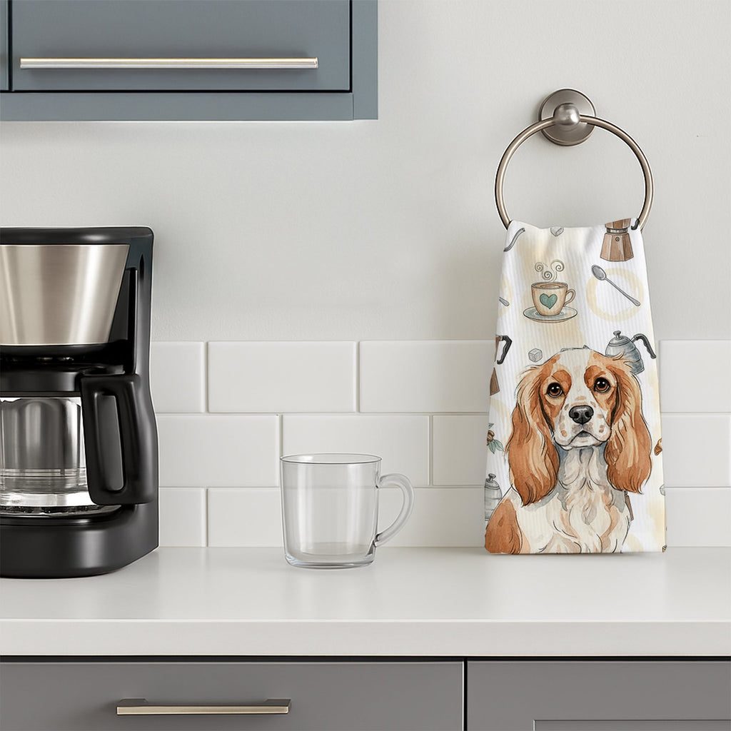 Blenheim Cavalier Spaniel Coffee Bar Kitchen Towel Velour Plush Front and Cotton Loop Back Machine Washable