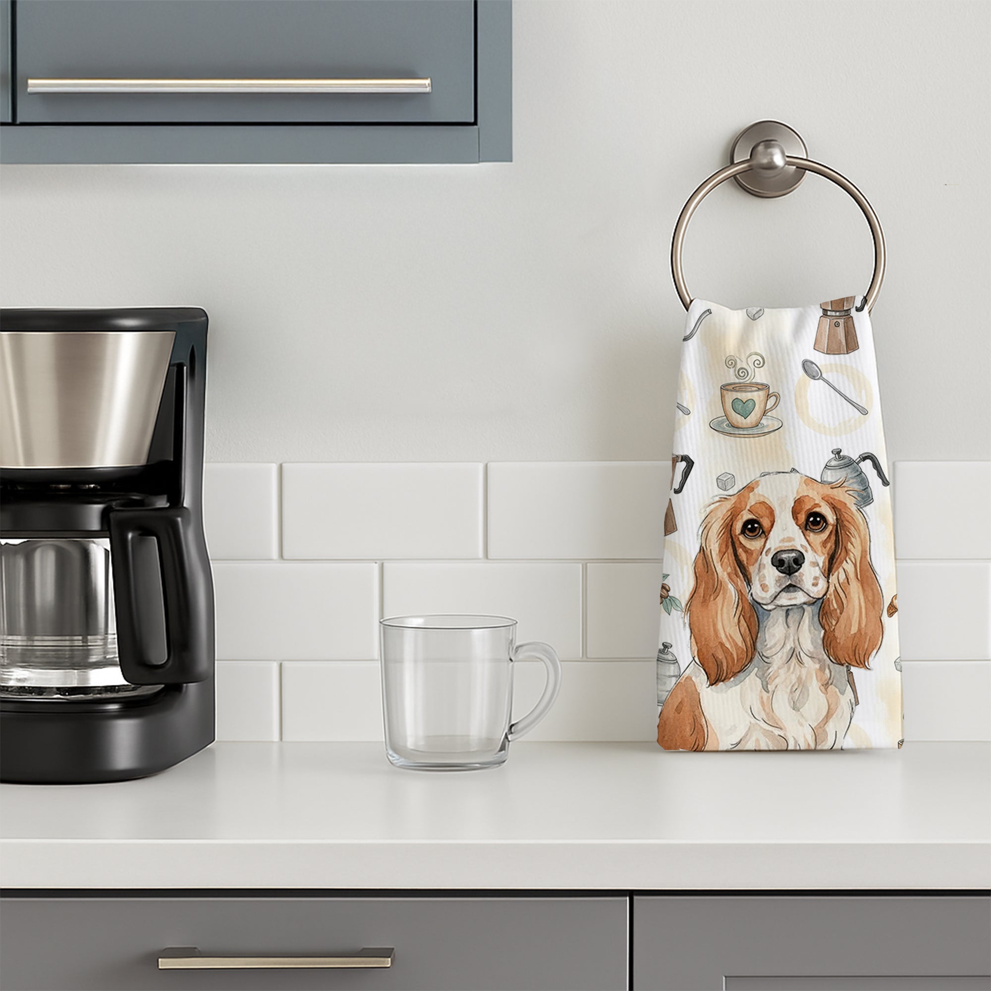 Blenheim Cavalier Spaniel Coffee Bar Kitchen Towel Velour Plush Front and Cotton Loop Back Machine Washable