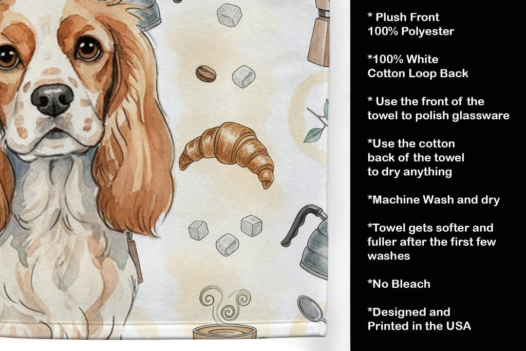Blenheim Cavalier Spaniel Coffee Bar Kitchen Towel Velour Plush Front and Cotton Loop Back Machine Washable