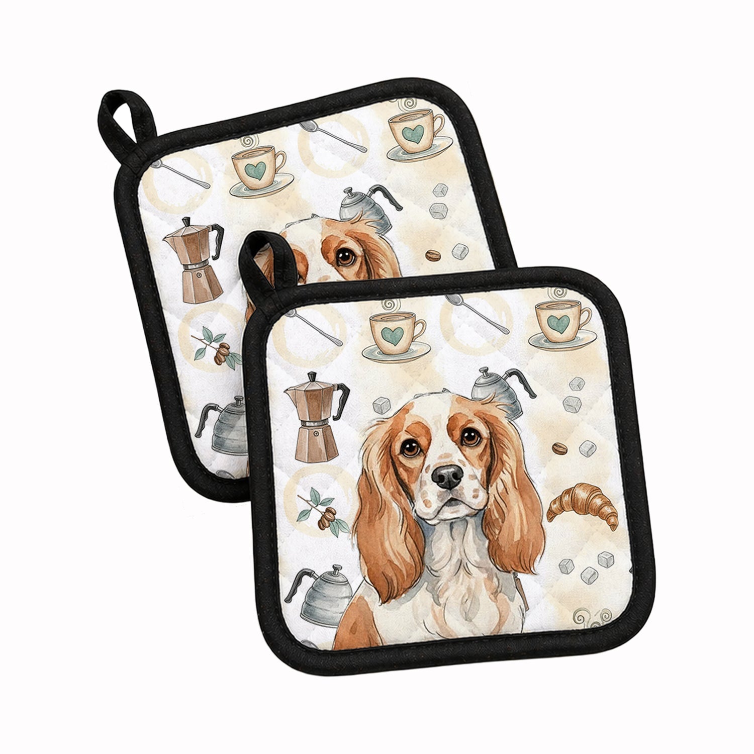 Blenheim Cavalier Spaniel Coffee Bar Pot Holder Set of 2 Heat Resistant Quilted Hot Pads 7.5 x 7.5 Inch, Insulated Kitchen Trivets for Cooking & Baking