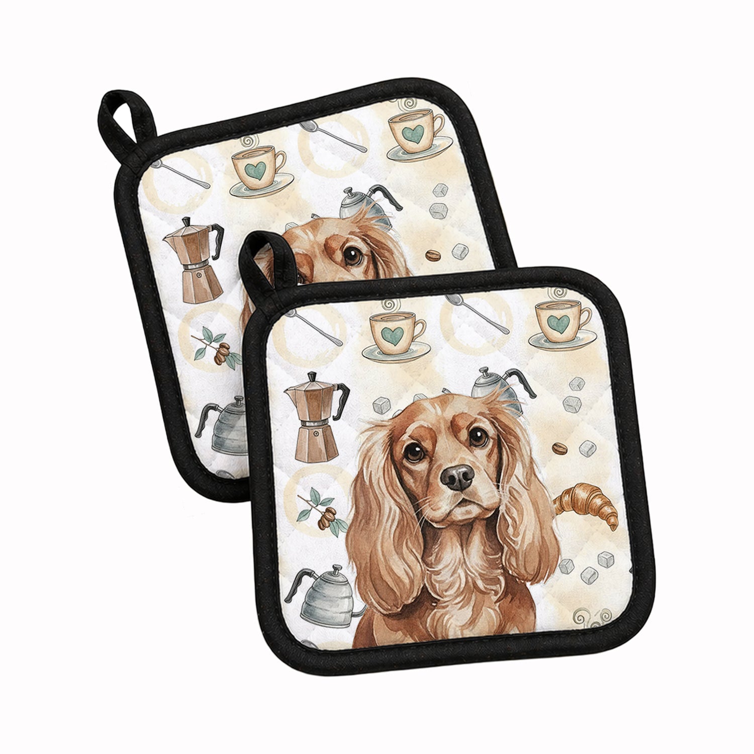 Ruby Cavalier Spaniel Coffee Bar Pot Holder Set of 2 Heat Resistant Quilted Hot Pads 7.5 x 7.5 Inch, Insulated Kitchen Trivets for Cooking & Baking