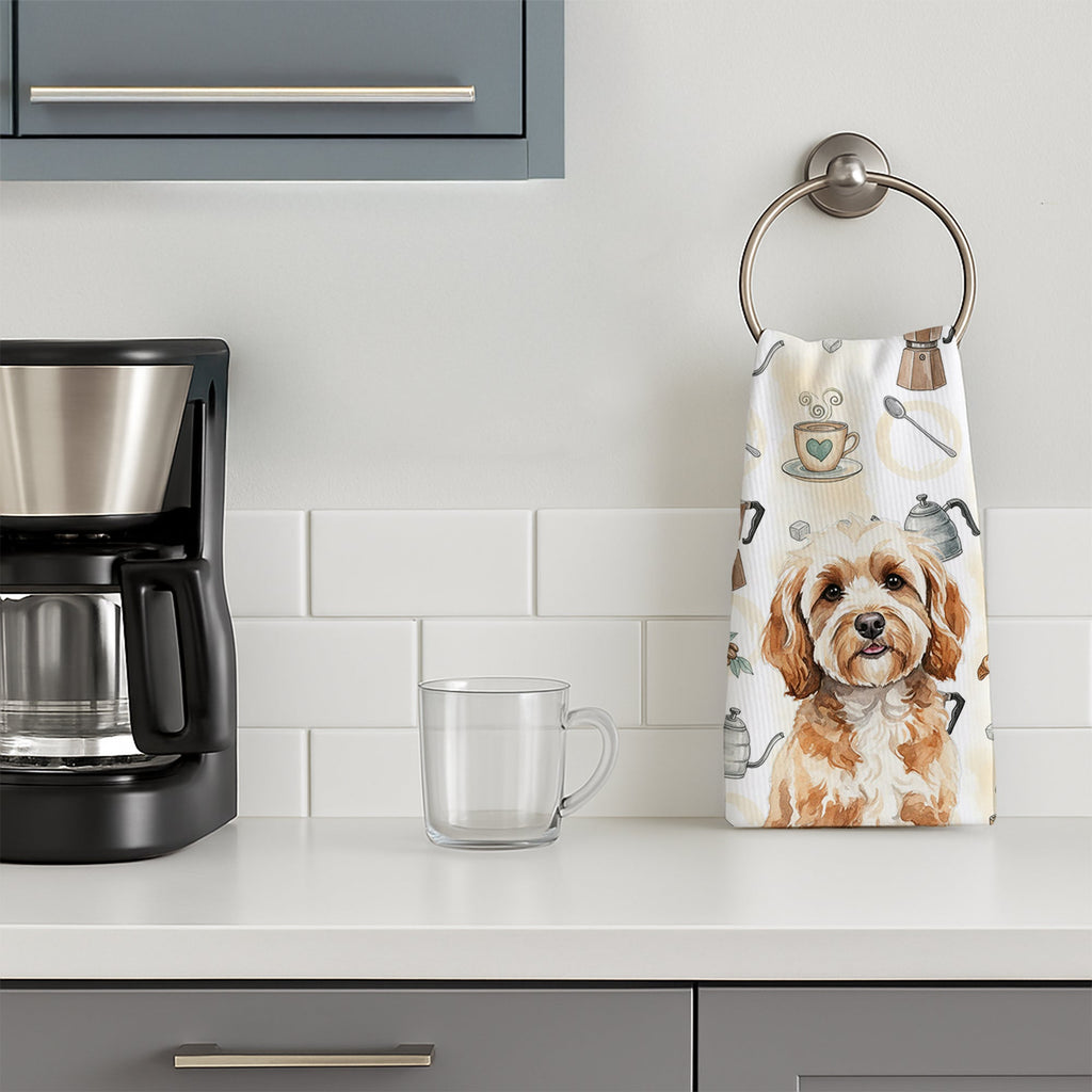 Cavapoo Coffee Bar Kitchen Towel Velour Plush Front and Cotton Loop Back Machine Washable