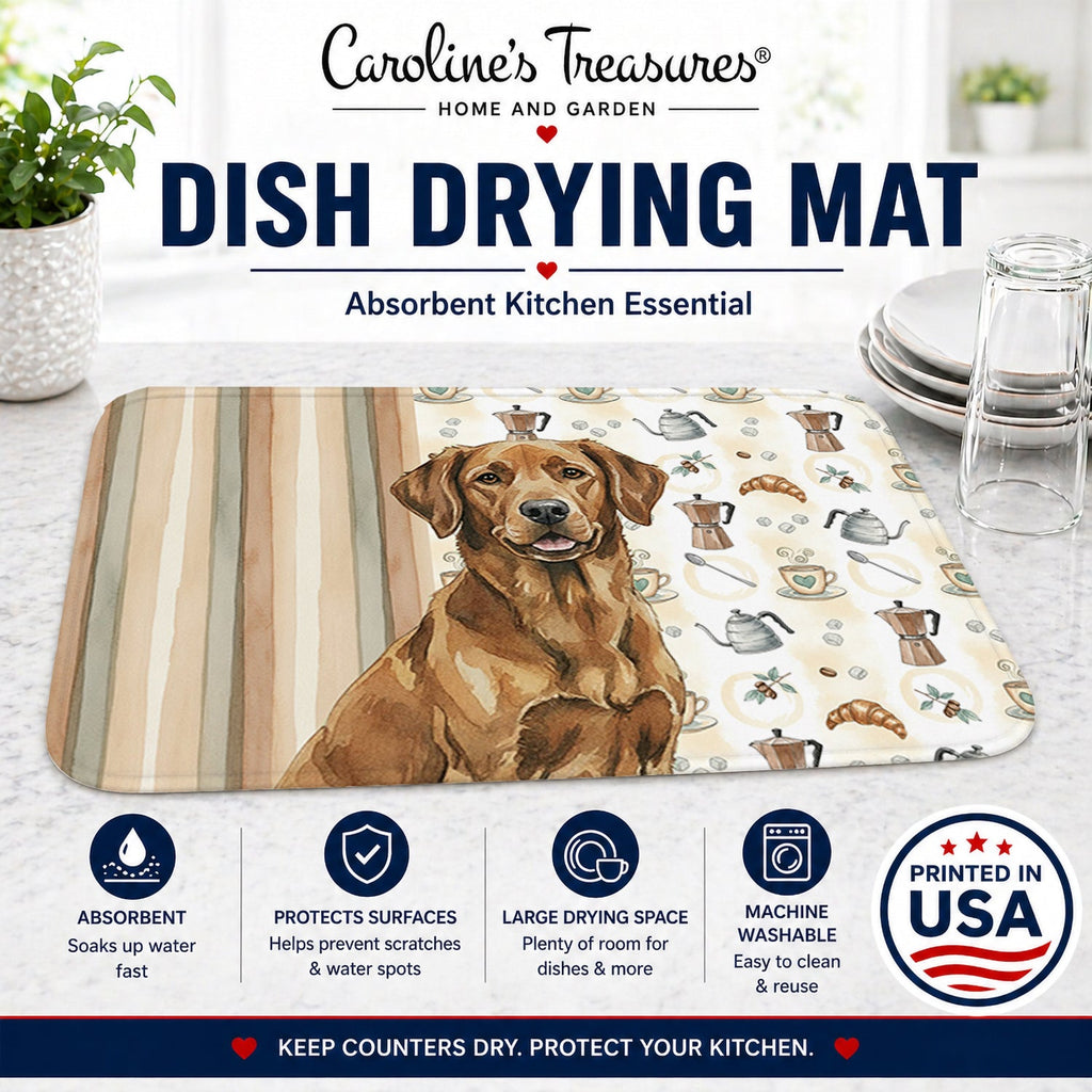 Chesapeake Bay Retriever Coffee Bar Dish Drying Mat Absorbent Dish Drying Mat Pad for Kitchen Counter Dish Drainer Mat for Countertop, 14 x 21", Multicolor