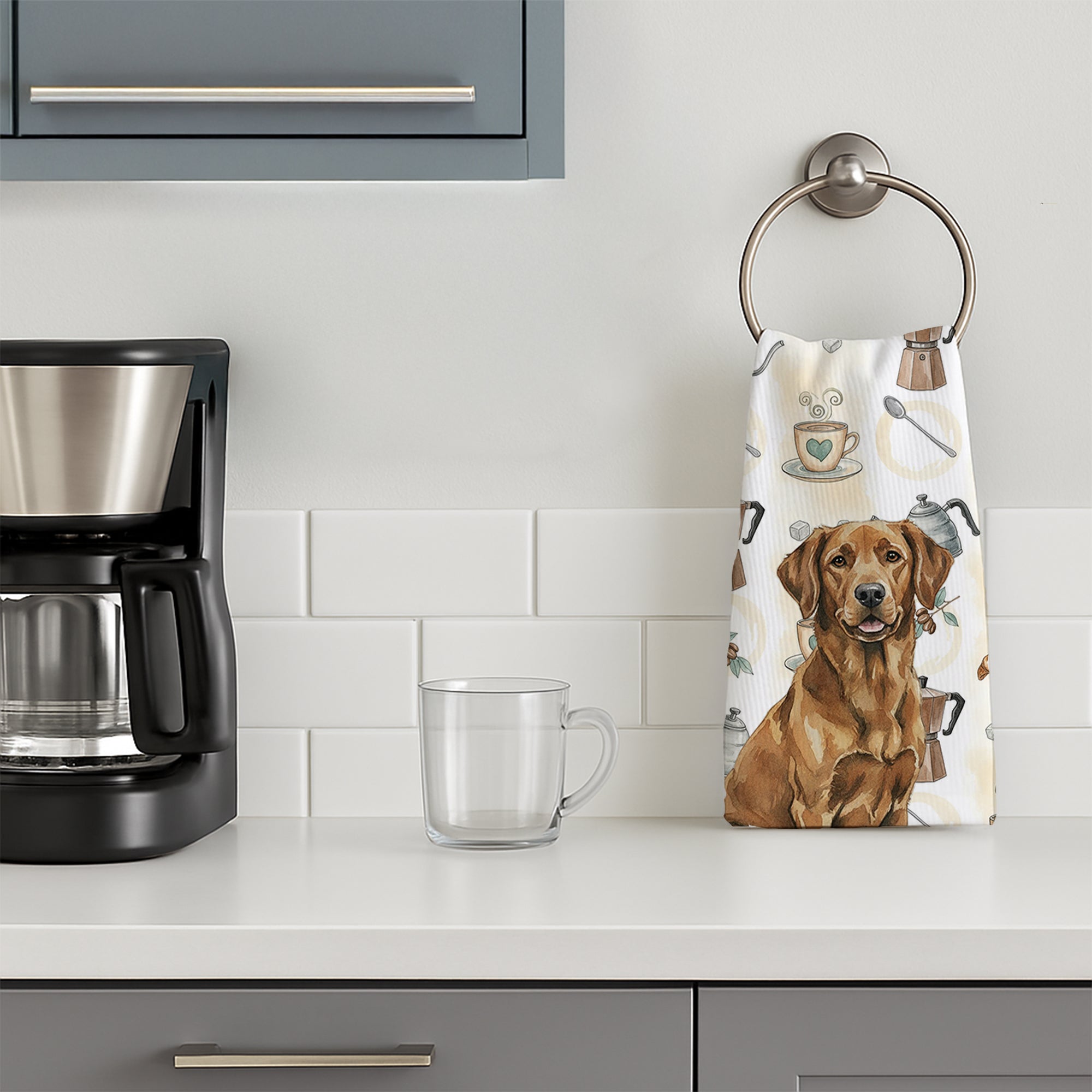 Chesapeake Bay Retriever Coffee Bar Kitchen Towel Velour Plush Front and Cotton Loop Back Machine Washable