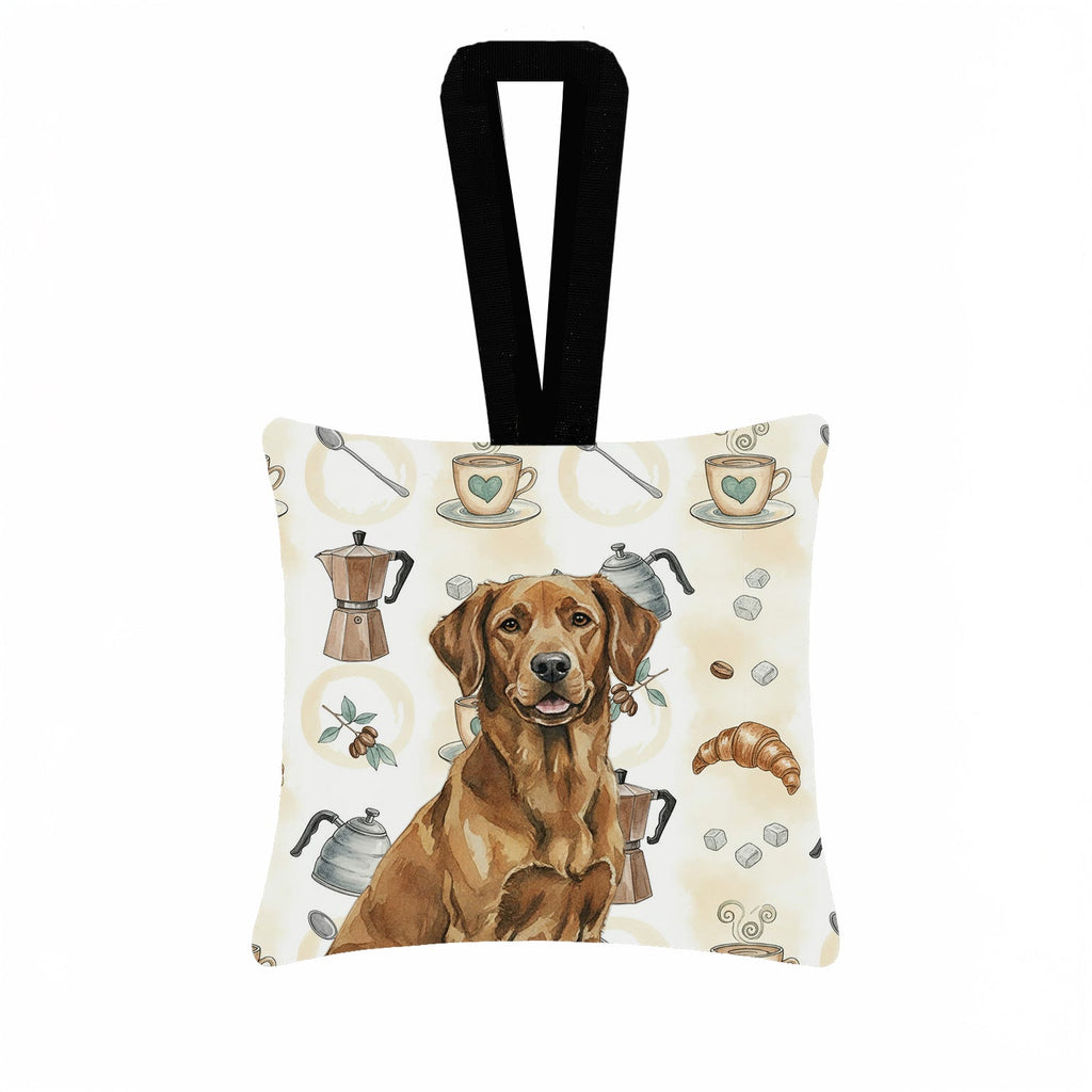 Chesapeake Bay Retriever Coffee Bar Hanging Square Fabric Ornament 3.5 � 3.5 Decorative Door-Knob & Tree Hanger, Soft Fabric