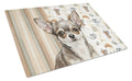 Chihuahua Coffee Bar Cutting Board Tempered Glass Kitchen Cutting Surface, Heat Resistant Chopping, Non-Slip Feet, Food Prep & Serving